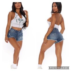 Nwt Fashion Nova Just a Slice Stretch Distressed Denim Shorts